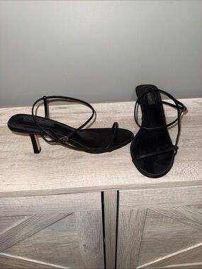 Tony Bianco Black Strappy Mid-Heel Sandals